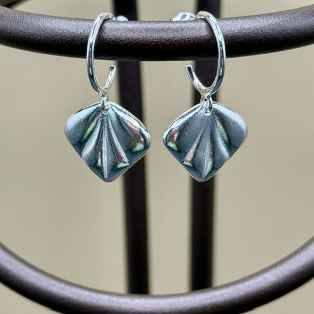 Silver Clay Domed Fan-Shaped Earrings