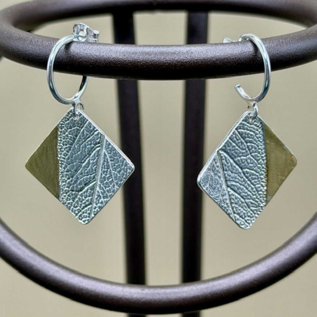 Silver Clay Tilted Square Earrings, Gold