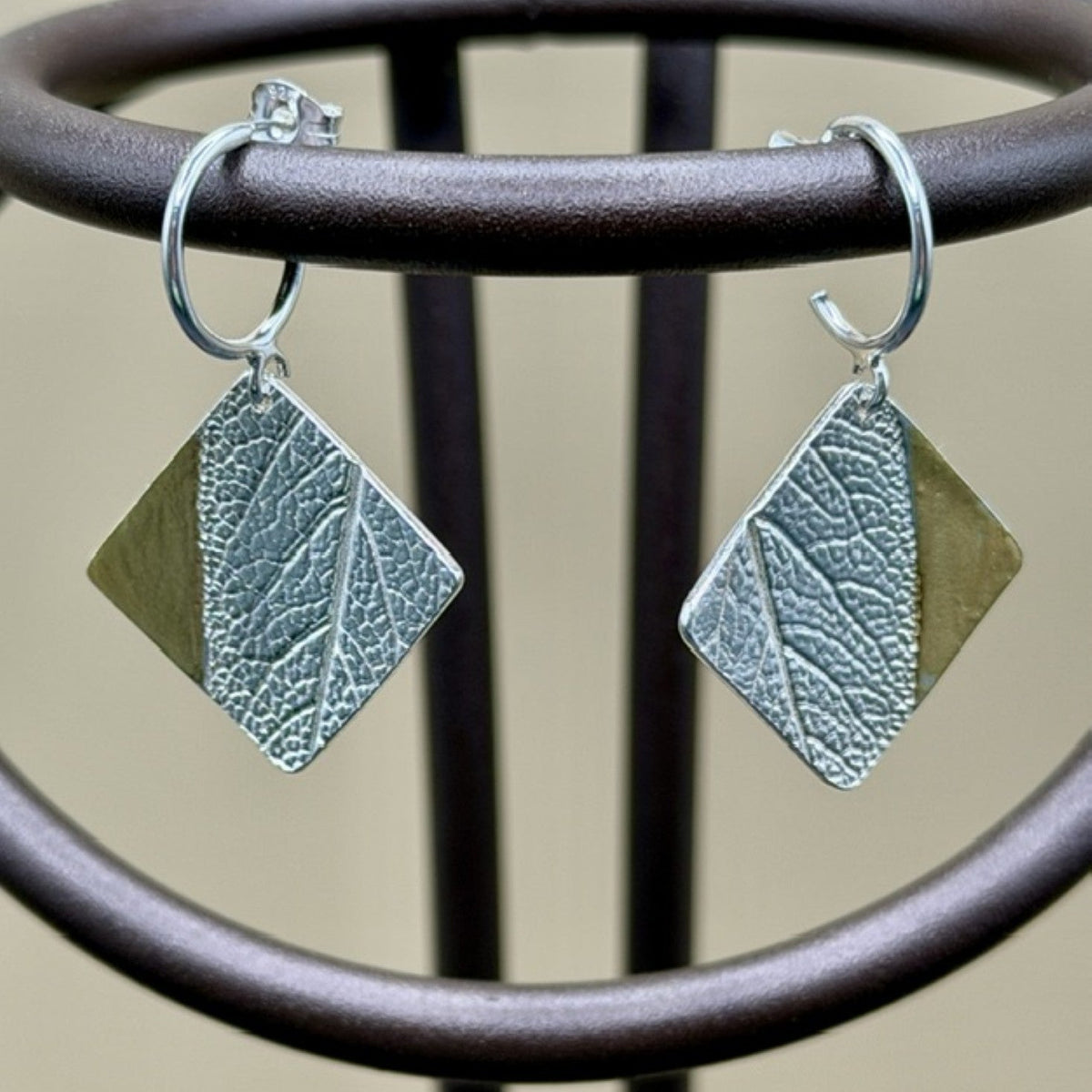 Silver Clay Tilted Square Earrings, Gold