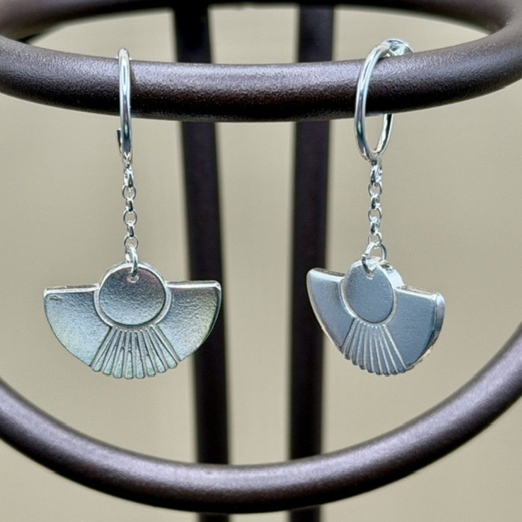 Silver Clay Fan-Shaped Earrings